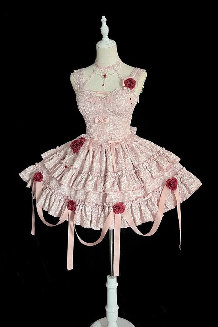 Lolita Skirt - Weeping Rose Double-layered, Pink, Lace Trim, Ruffled, Embroidered - additional product view 8