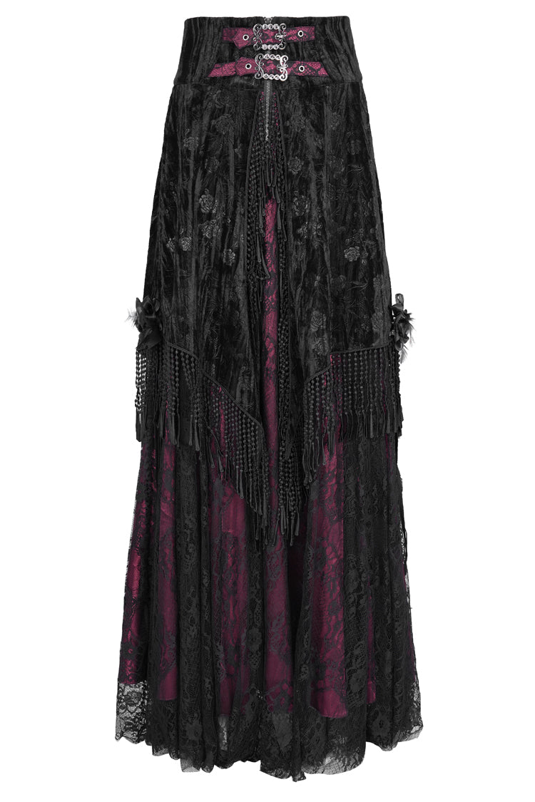 Lolita Skirt - Wine Red Print, Red, Long Length, Buckle Detail, Women's Style - additional product view 3