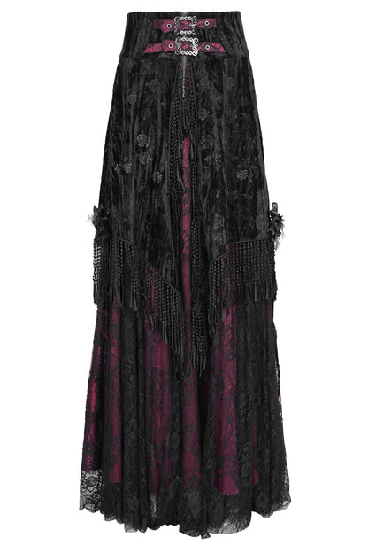 Lolita Skirt - Wine Red Print, Red, Long Length, Buckle Detail, Women's Style - additional product view 3