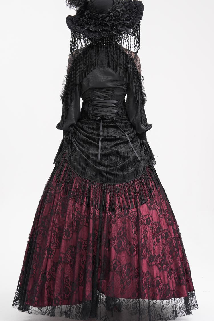 Lolita Skirt - Wine Red Print, Red, Long Length, Buckle Detail, Women's Style - additional product view 4