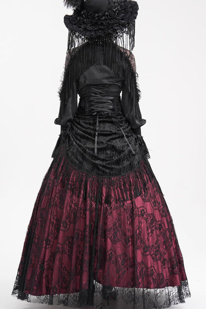 Lolita Skirt - Wine Red Print, Red, Long Length, Buckle Detail, Women's Style - additional product view 4