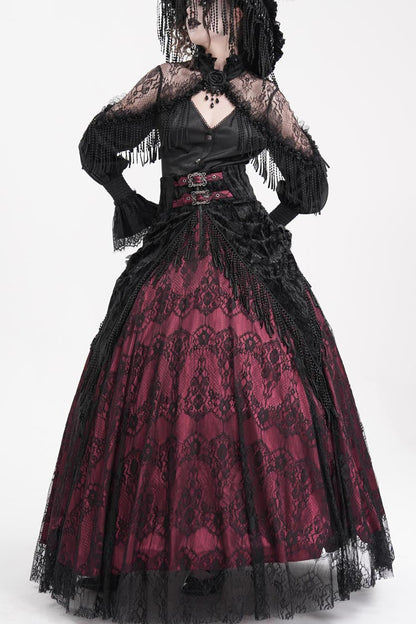 Lolita Skirt - Wine Red Print, Red, Long Length, Buckle Detail, Women's Style - main product image