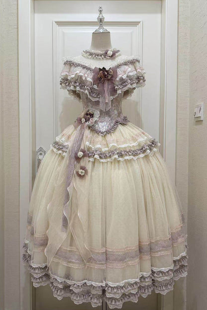 Lolita Skirt - Wisteria Poem, Purple, Lace Trim, Ruffled, Embroidered - main product image