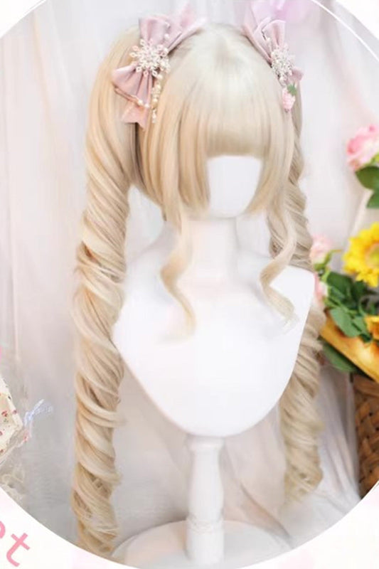 Lolita Wig - Anime-style Twin-tail, Yellow, Sweet Style - Lolita Coordinate Hair - additional product view 2