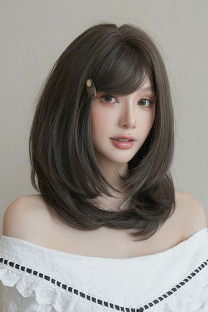 Lolita Wig - Cool Brown Refined Side-swept, Brown, Layered, Sweet Style - additional product view 2