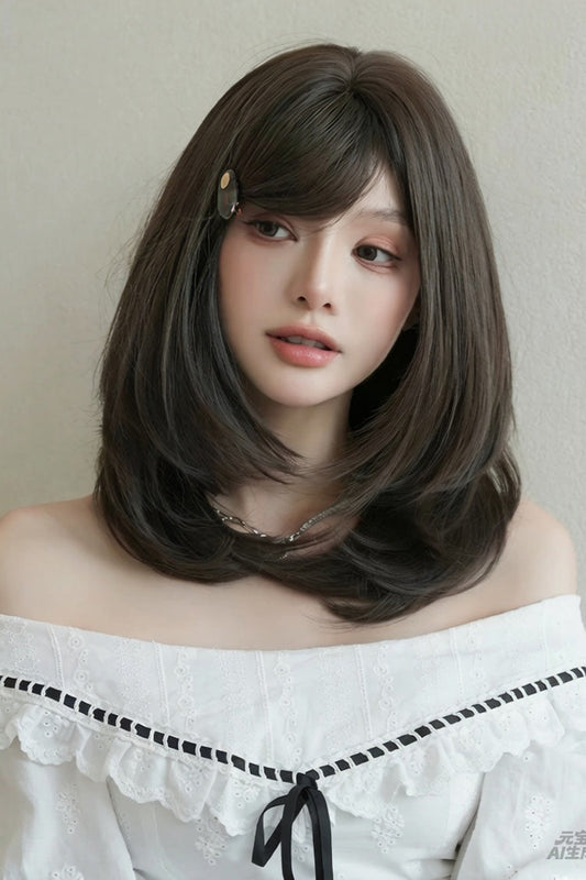 Lolita Wig - Cool Brown Refined Side-swept, Brown, Layered, Sweet Style - main product image