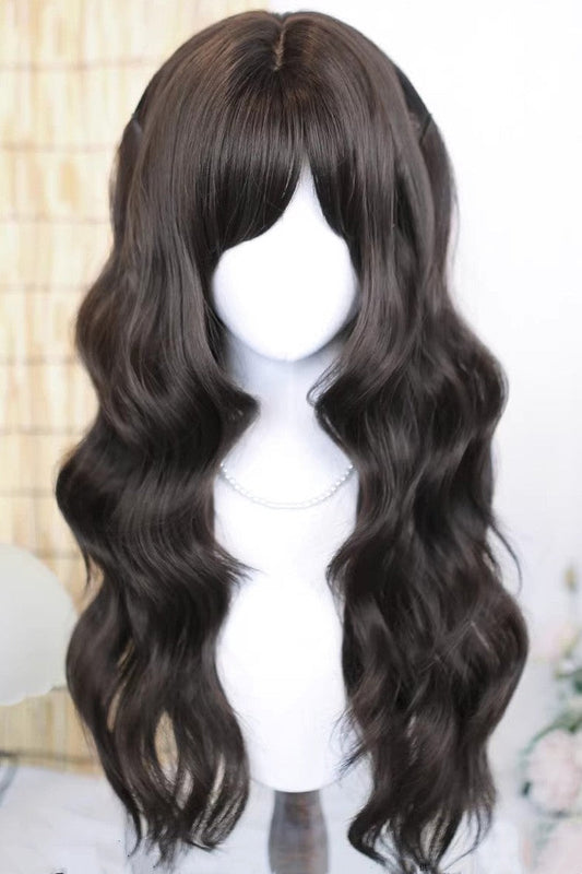 Lolita Wig - Espresso Brown Side-swept Bangs, Brown, Sweet Style - main product image