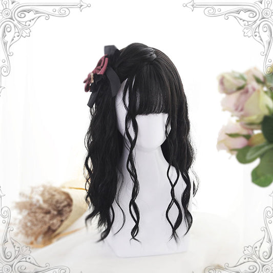 Long Wavy Lolita Wig - Air Bangs, Black, Classic Style - Lolita Coordinate Hair - main product image