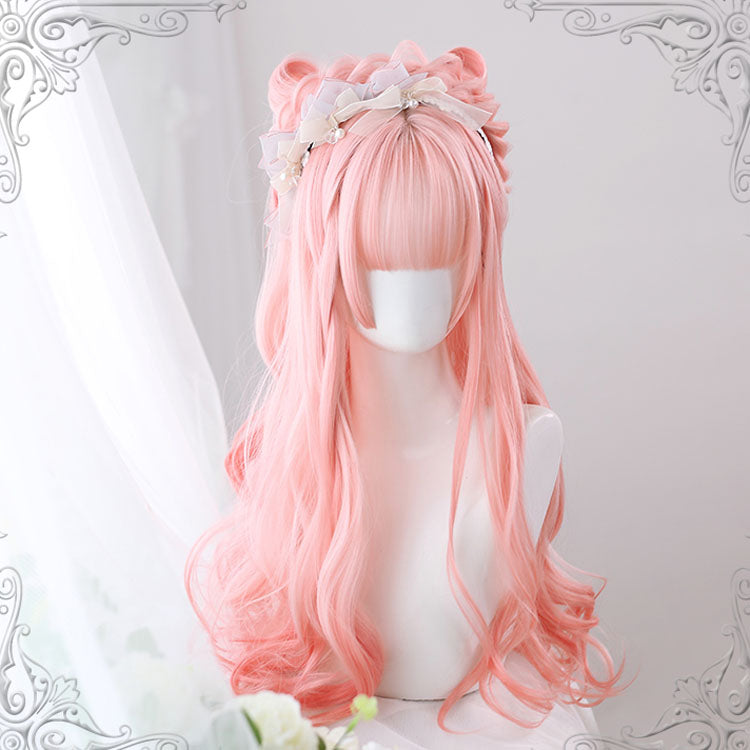 Long Wavy Lolita Wig - Air Bangs Curly Hair, Pink, Sweet Style - main product image