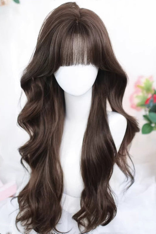Long Wavy Lolita Wig - Ash Brown Big Wavy Curls, Brown, Sweet Style - main product image
