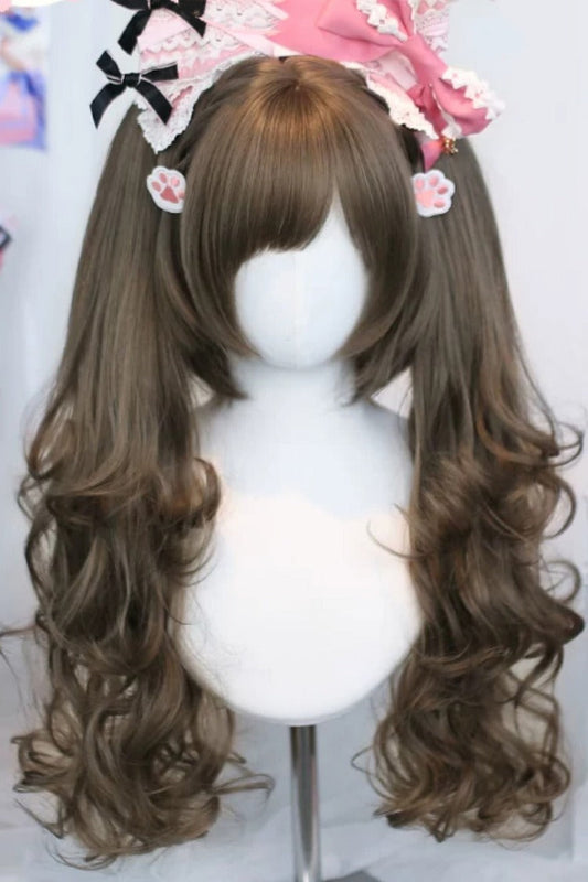 Long Wavy Lolita Wig - Ash Brown Side-swept Bangs, Brown, Sweet Style - additional product view 2