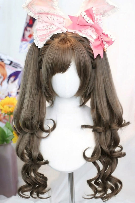 Long Wavy Lolita Wig - Ash Brown Side-swept Bangs, Brown, Sweet Style - main product image
