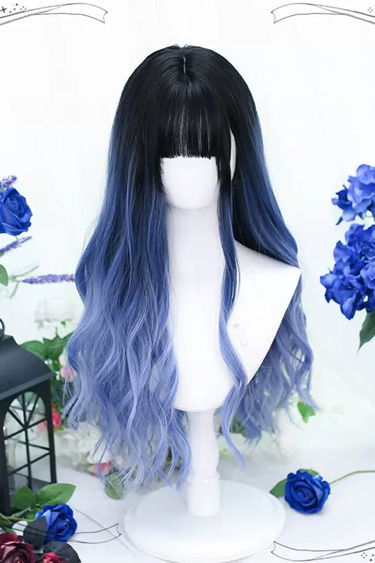 Long Wavy Lolita Wig - Black/blue Gradient, 2 Colors, Sweet Style - additional product view 4