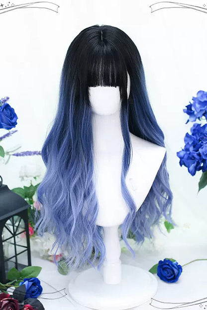 Long Wavy Lolita Wig - Black/blue Gradient, 2 Colors, Sweet Style - additional product view 4