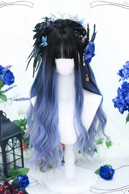Long Wavy Lolita Wig - Black/blue Gradient, 2 Colors, Sweet Style - main product image