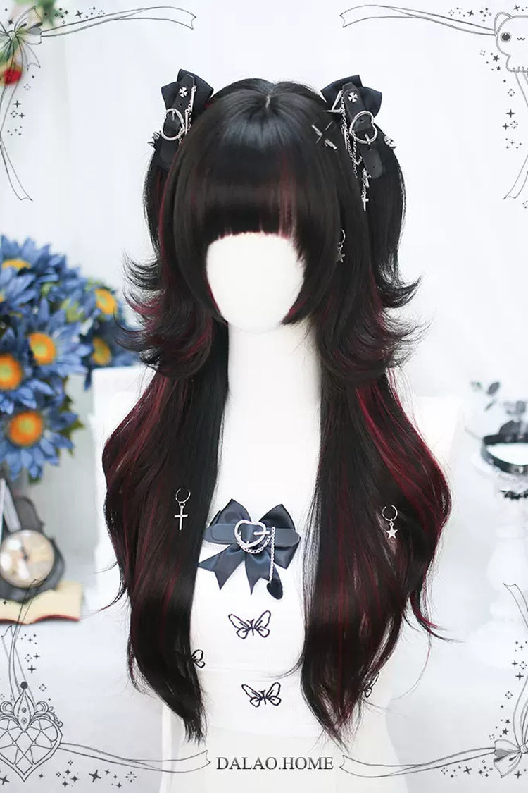 Long Wavy Lolita Wig - Black/red Slightly Curly, 2 Colors, Sweet Style - additional product view 2