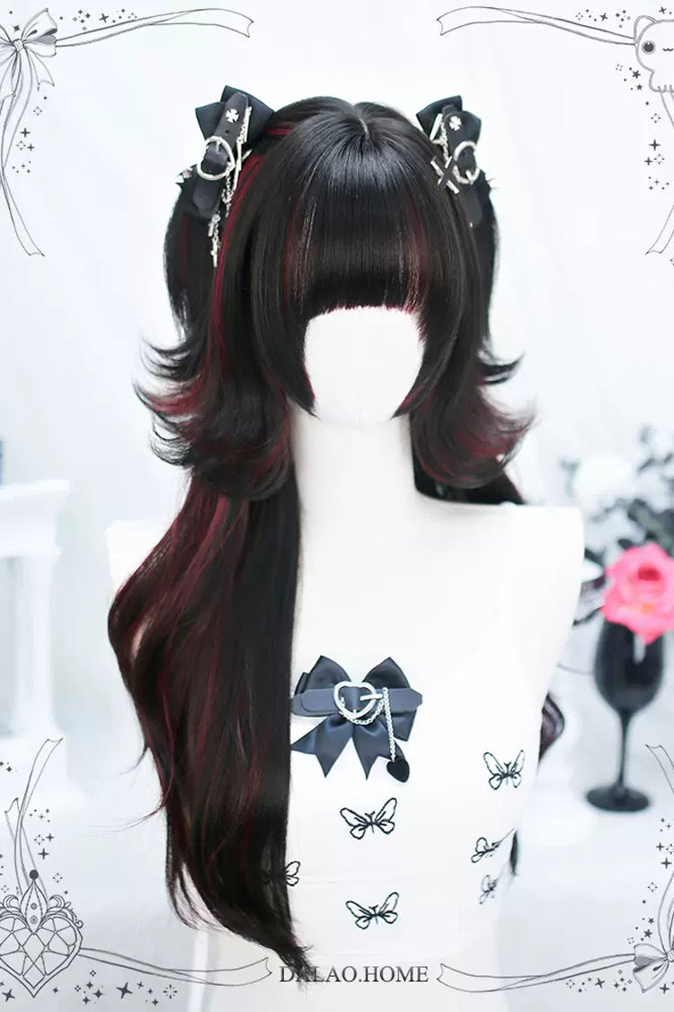 Long Wavy Lolita Wig - Black/red Slightly Curly, 2 Colors, Sweet Style - additional product view 3
