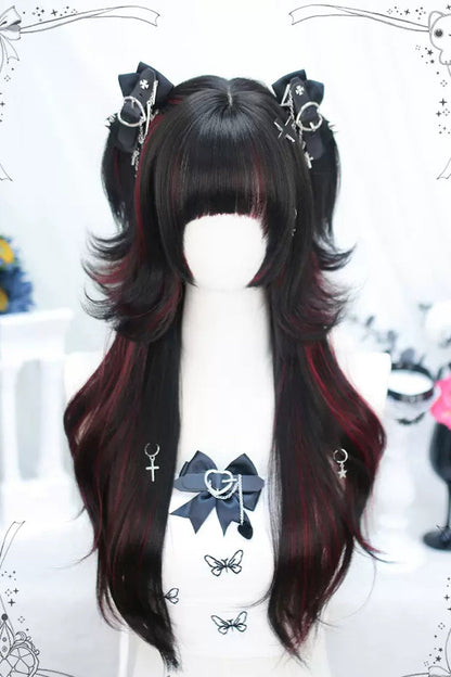 Long Wavy Lolita Wig - Black/red Slightly Curly, 2 Colors, Sweet Style - main product image