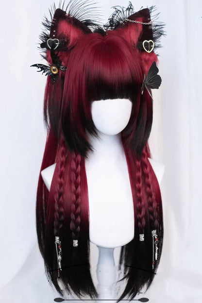 Long Wavy Lolita Wig - Burgundy/black Ombre, Black, Sweet Style, Gothic Style - additional product view 2