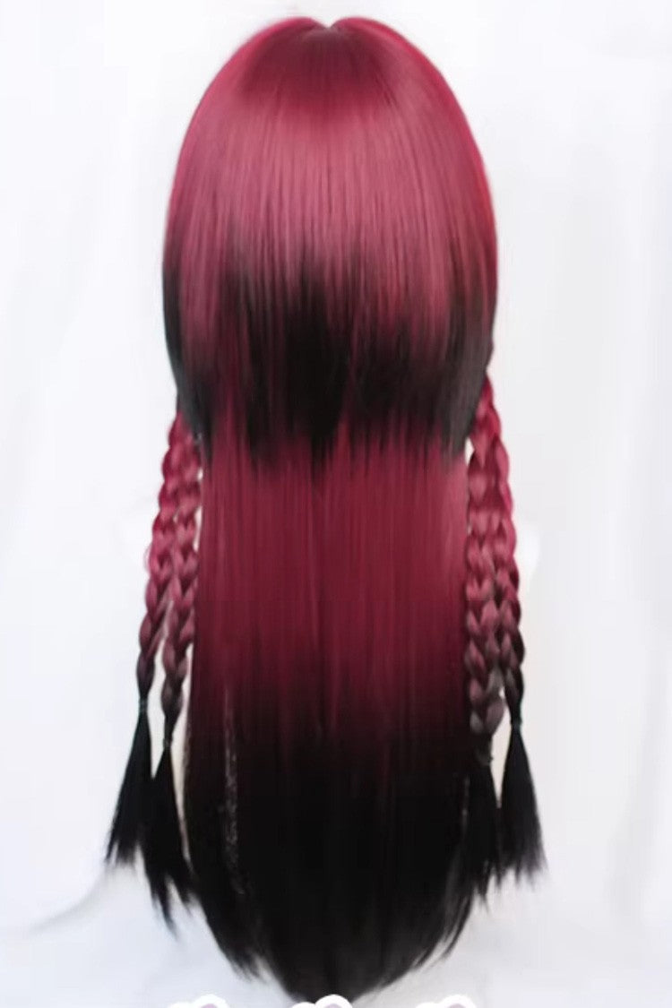 Long Wavy Lolita Wig - Burgundy/black Ombre, Black, Sweet Style, Gothic Style - additional product view 3