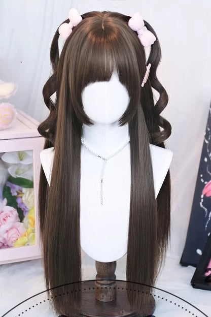 Long Wavy Lolita Wig - Cute Wispy Bangs Straight, 3 Colors, Sweet Style - One-Size Cool-Brown option