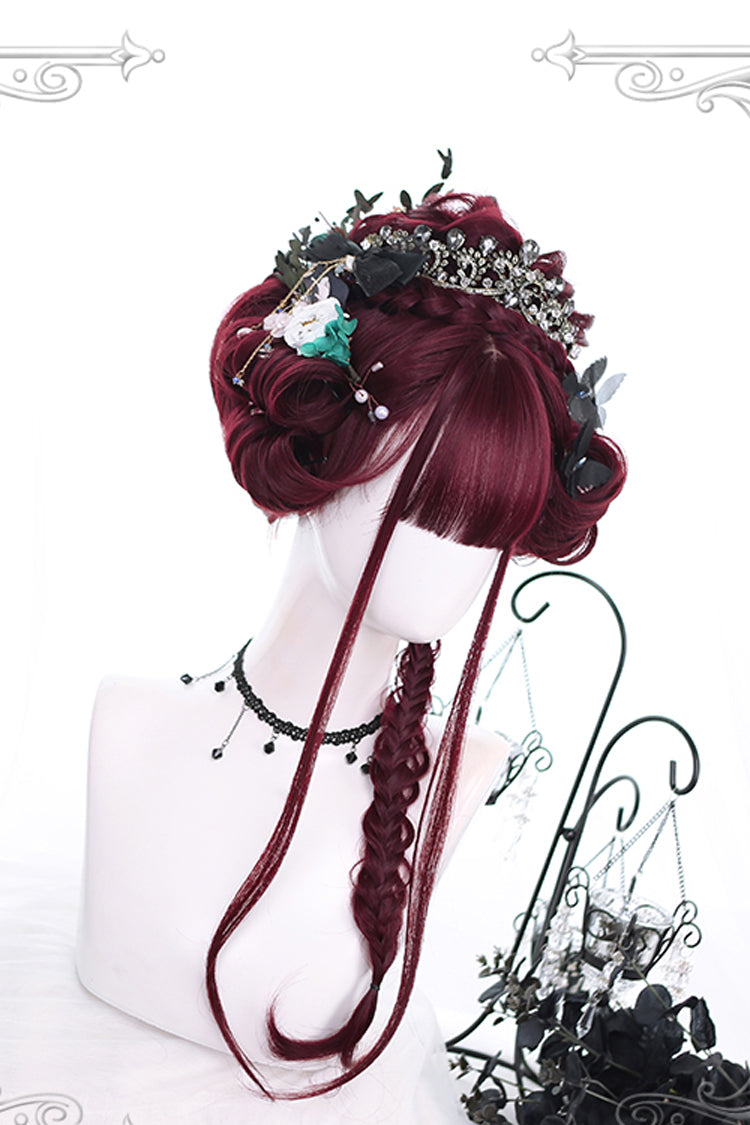 Long Wavy Lolita Wig - Dark Red Hair Tail Layered Curly, Red, Classic Style - additional product view 3