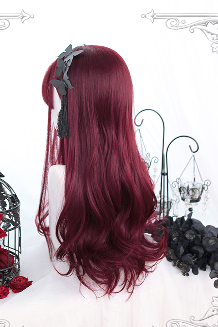Long Wavy Lolita Wig - Dark Red Hair Tail Layered Curly, Red, Classic Style - additional product view 4