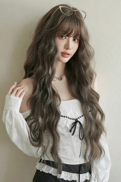 Long Wavy Lolita Wig - Hazelnut Ash Brown Fluffy, Brown, Sweet Style - additional product view 2