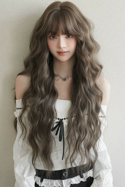 Long Wavy Lolita Wig - Hazelnut Ash Brown Fluffy, Brown, Sweet Style - main product image