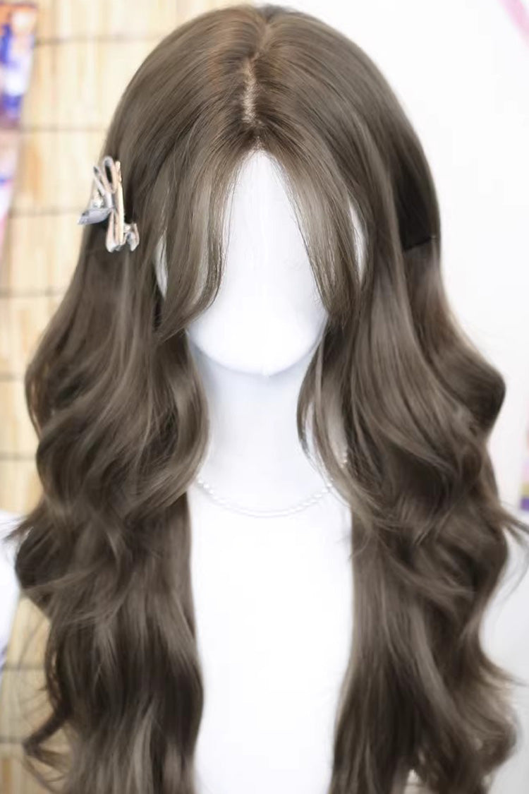 Long Wavy Lolita Wig - Hazelnut Ash Curtain Bangs, Hazelnut-Ash-Brown, Sweet Style - additional product view 2