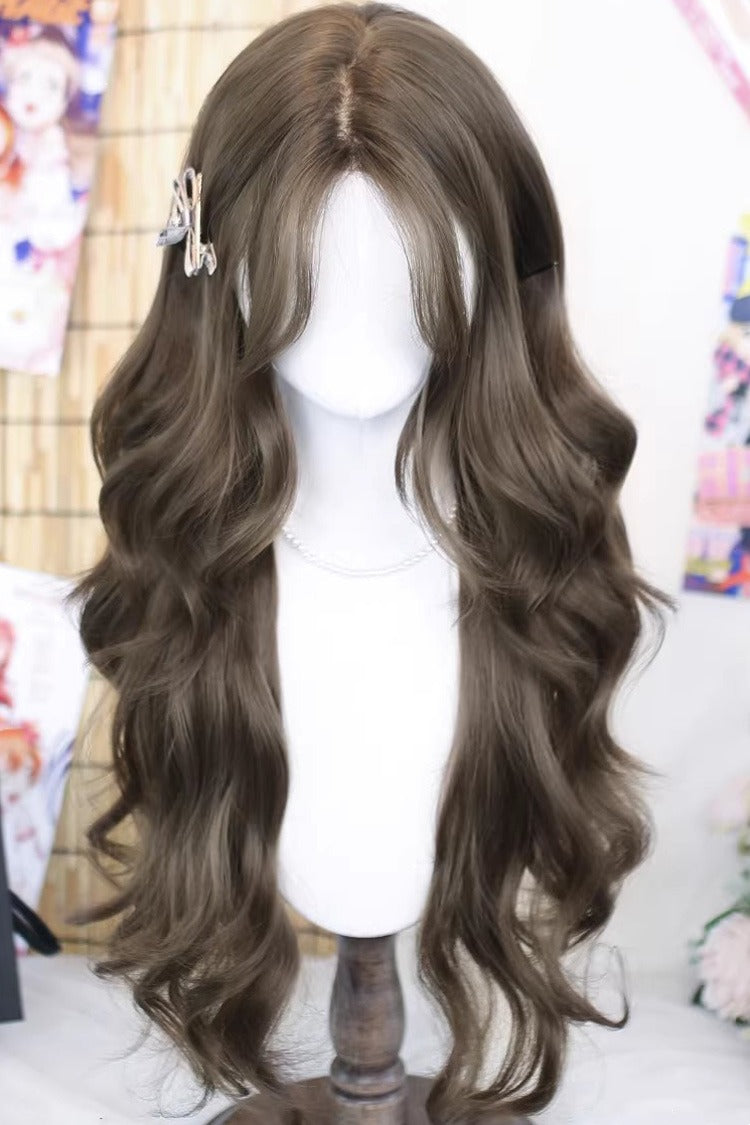 Long Wavy Lolita Wig - Hazelnut Ash Curtain Bangs, Hazelnut-Ash-Brown, Sweet Style - main product image