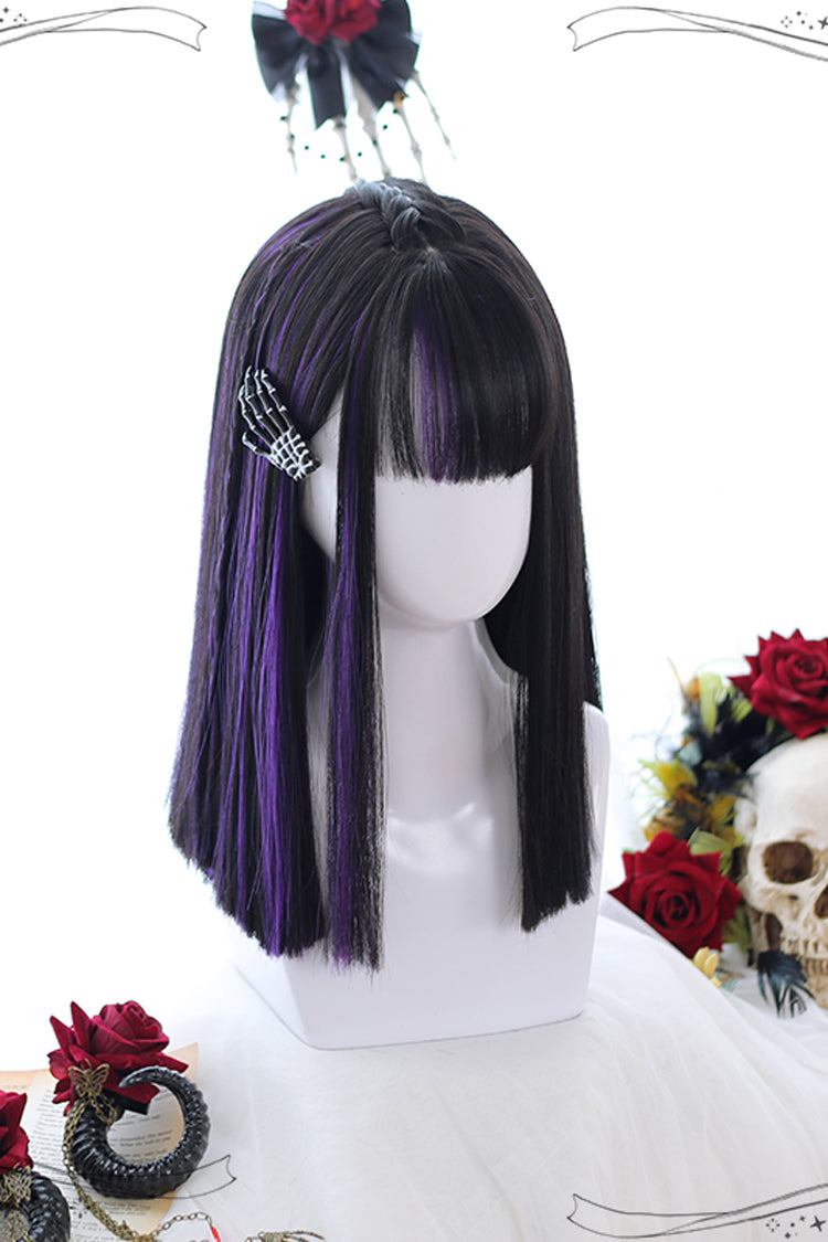 Long Wavy Lolita Wig - Highlights Air Bangs Medium, Purple, Gothic Style - additional product view 3