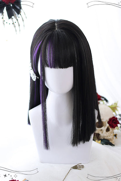 Long Wavy Lolita Wig - Highlights Air Bangs Medium, Purple, Gothic Style - additional product view 4