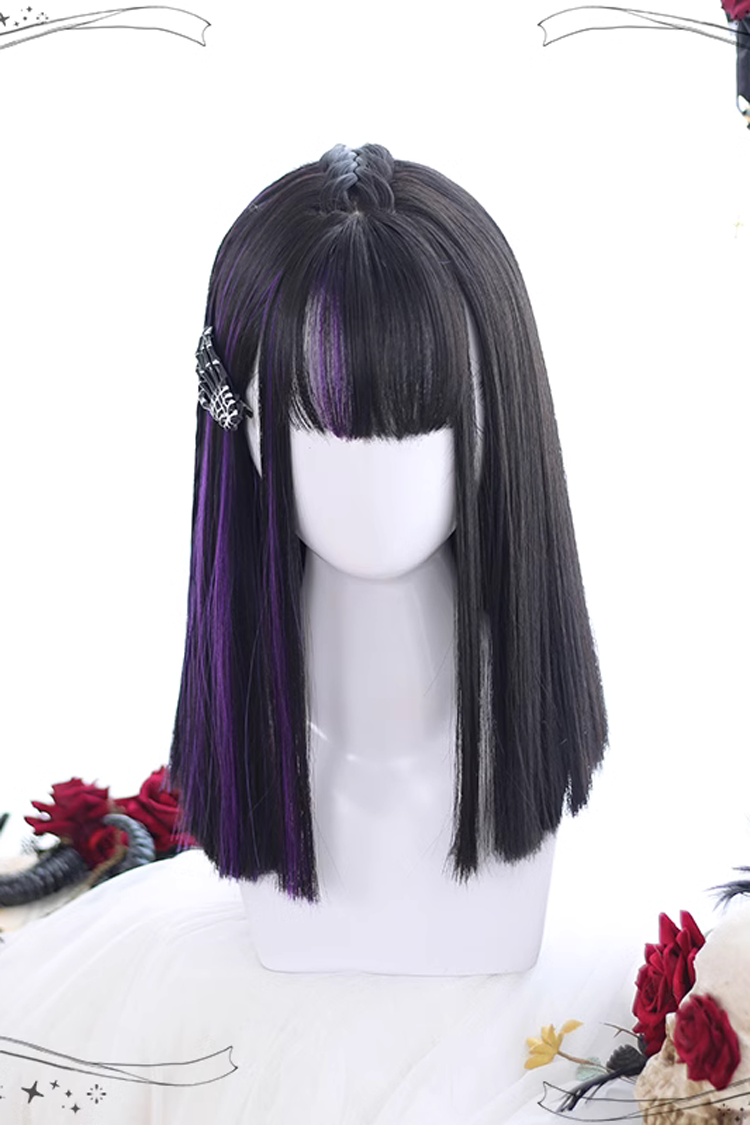Long Wavy Lolita Wig - Highlights Air Bangs Medium, Purple, Gothic Style - main product image