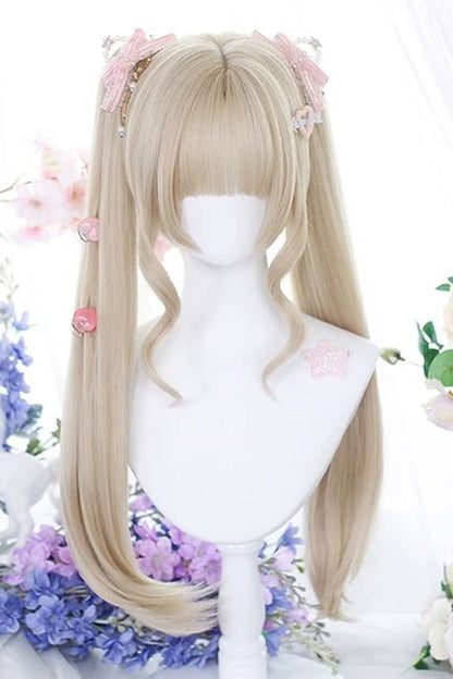 Long Wavy Lolita Wig - Hime Cut Twin Tails, 2 Colors, Sweet Style - main product image