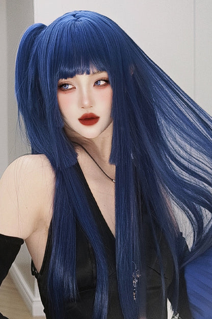 Long Wavy Lolita Wig - Klein-blue Layered Hime-cut, Blue - Kawaii Outfit Wig - additional product view 2