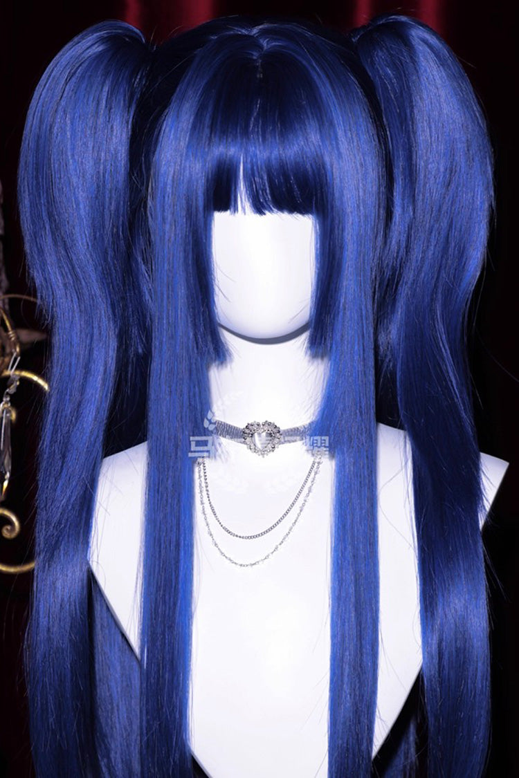 Long Wavy Lolita Wig - Klein-blue Layered Hime-cut, Blue - Kawaii Outfit Wig - additional product view 3