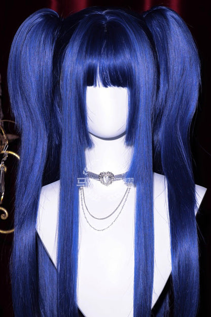 Long Wavy Lolita Wig - Klein-blue Layered Hime-cut, Blue - Kawaii Outfit Wig - additional product view 3