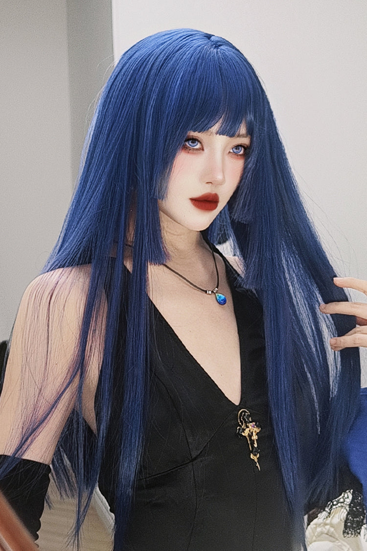 Long Wavy Lolita Wig - Klein-blue Layered Hime-cut, Blue - Kawaii Outfit Wig - additional product view 4