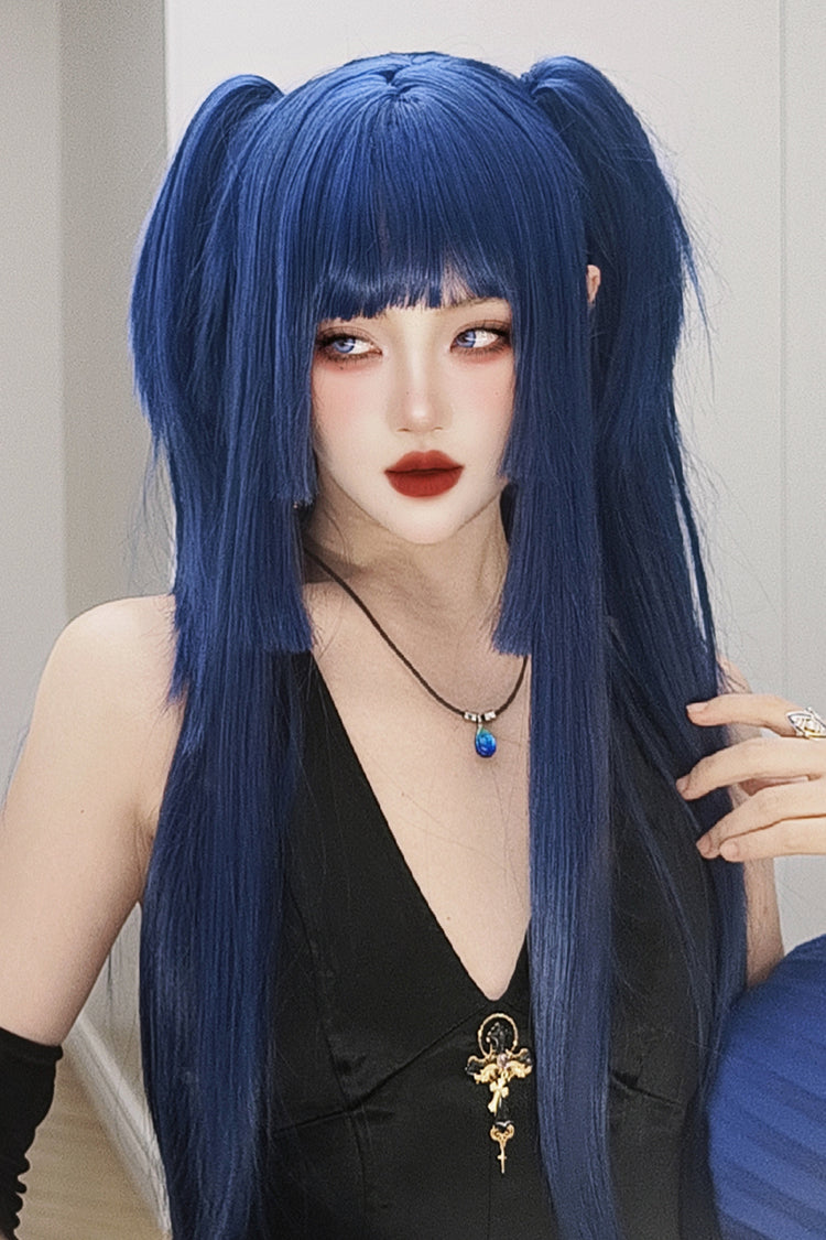 Long Wavy Lolita Wig - Klein-blue Layered Hime-cut, Blue - Kawaii Outfit Wig - additional product view 5