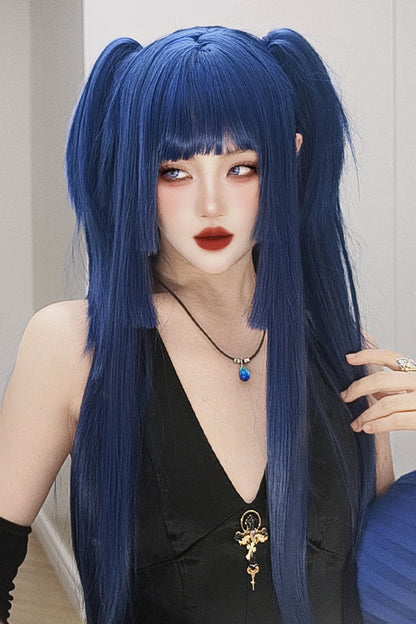 Long Wavy Lolita Wig - Klein-blue Layered Hime-cut, Blue - Kawaii Outfit Wig - additional product view 5