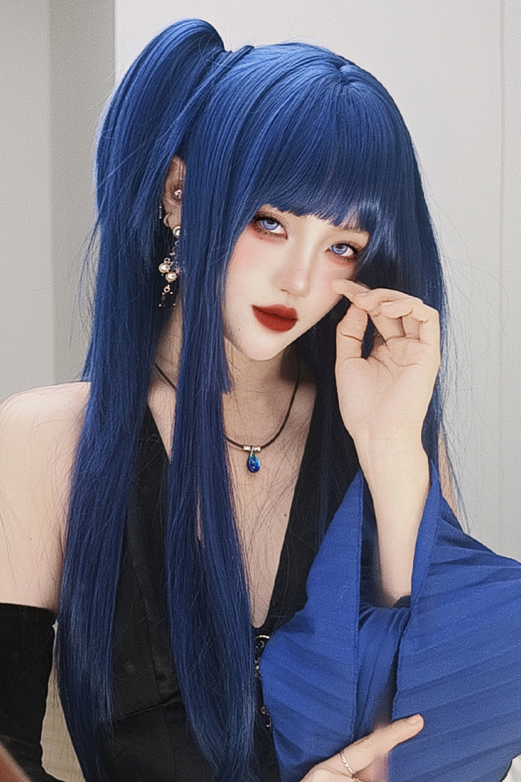 Long Wavy Lolita Wig - Klein-blue Layered Hime-cut, Blue - Kawaii Outfit Wig - additional product view 6