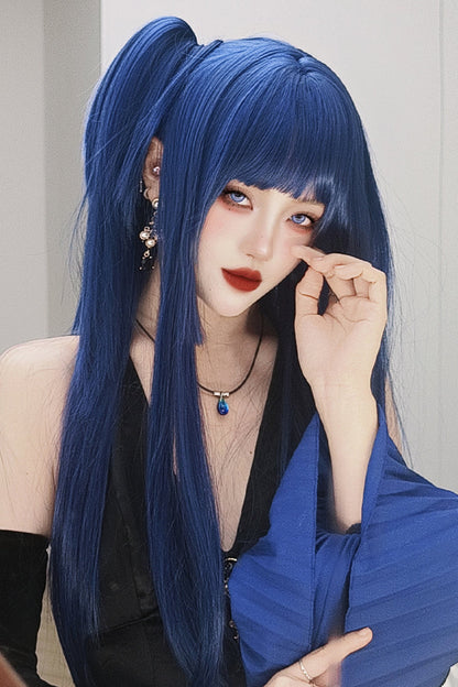 Long Wavy Lolita Wig - Klein-blue Layered Hime-cut, Blue - Kawaii Outfit Wig - additional product view 6