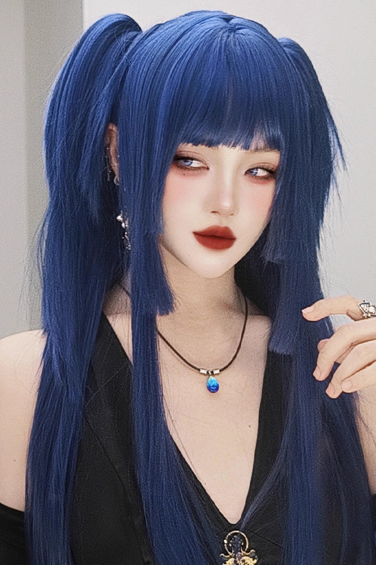 Long Wavy Lolita Wig - Klein-blue Layered Hime-cut, Blue - Kawaii Outfit Wig - additional product view 7