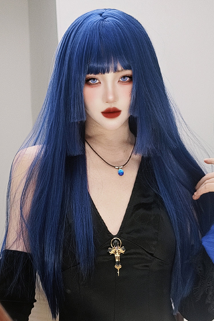 Long Wavy Lolita Wig - Klein-blue Layered Hime-cut, Blue - Kawaii Outfit Wig - main product image