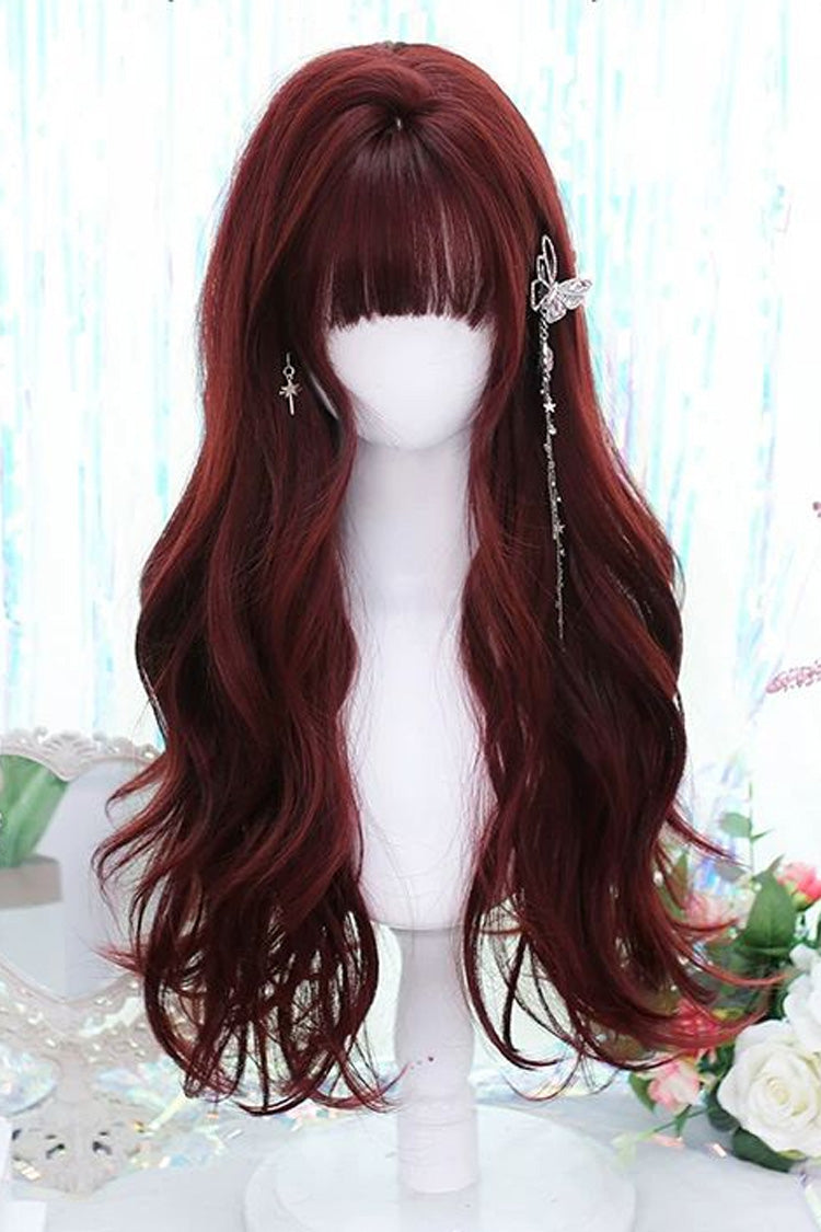 Long Wavy Lolita Wig - Mera Red Soft Air Bangs, Red, Gothic Style, Sweet Style - additional product view 2