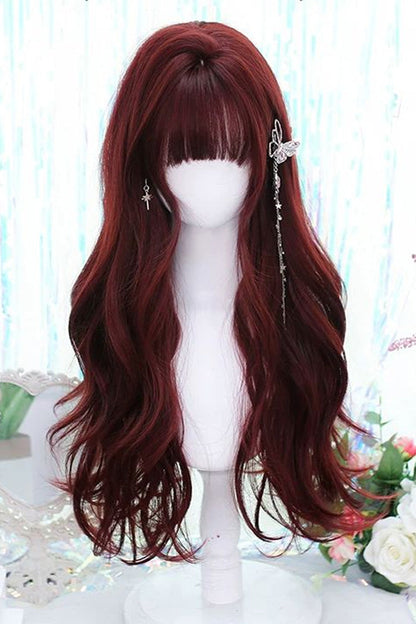 Long Wavy Lolita Wig - Mera Red Soft Air Bangs, Red, Gothic Style, Sweet Style - additional product view 2