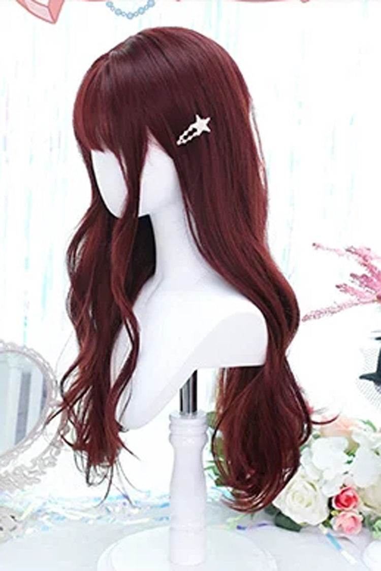 Long Wavy Lolita Wig - Mera Red Soft Air Bangs, Red, Gothic Style, Sweet Style - additional product view 3