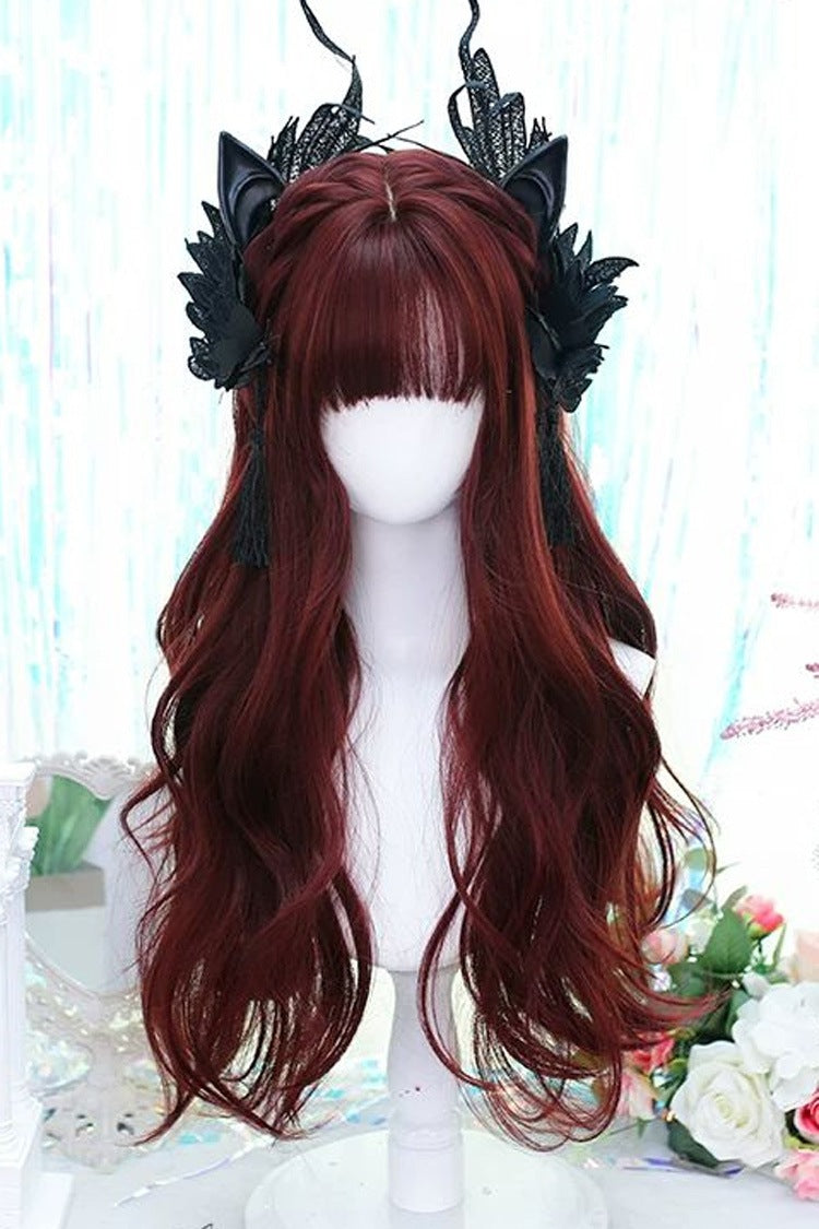 Long Wavy Lolita Wig - Mera Red Soft Air Bangs, Red, Gothic Style, Sweet Style - main product image