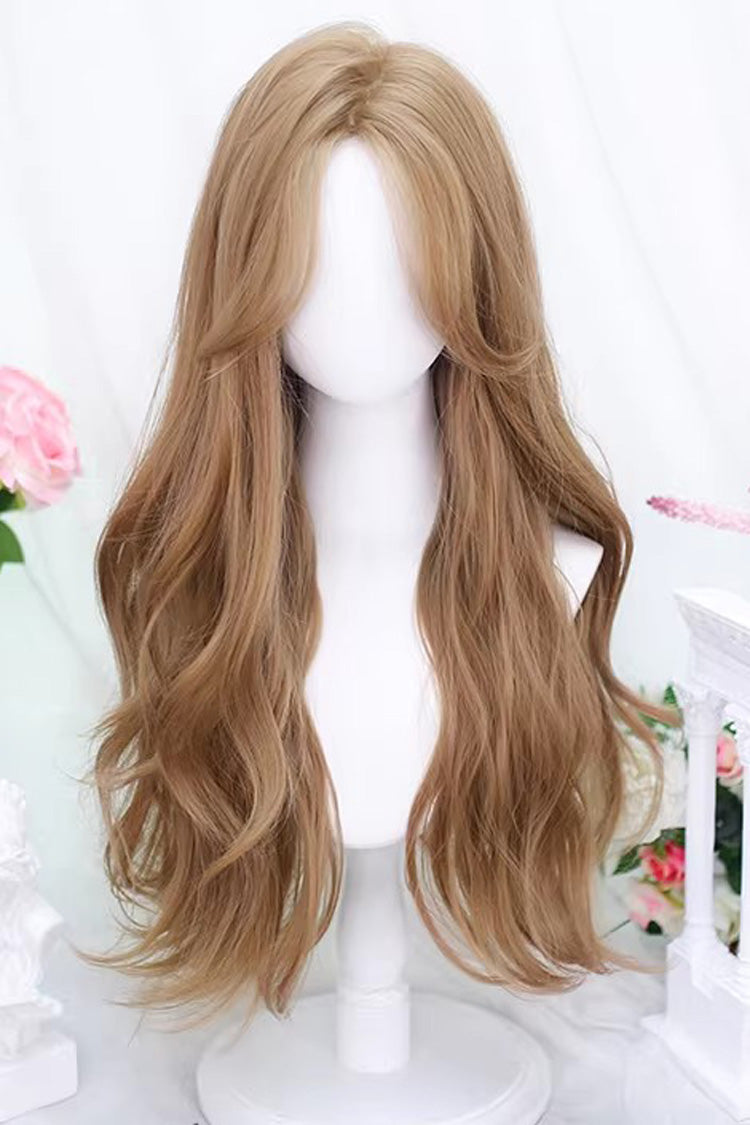 Long Wavy Lolita Wig - Milk Tea Champagne Gold Swoop, Gold, Sweet Style - main product image